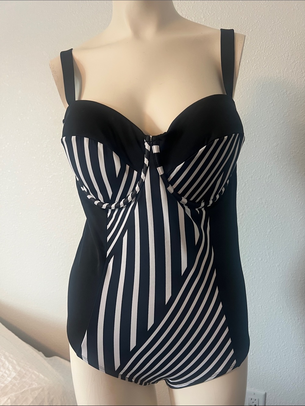 Swimsuits For All Black and White Stripe One-Piece Swim